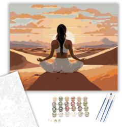  Meditáló Nő Homokdűnéken Naplementében - számfestő készlet - 40×50 cm (Keretre feszítve)