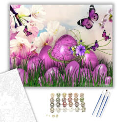  Lila Tojások - húsvéti számfestő készlet - 40×50 cm (Keretre feszítve)