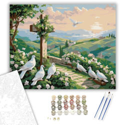 Számfestő Borostyánnal Borított Kereszt és Galambok - számfestő készlet - 40×50 cm (Keretre feszítve) (crea6756-40X50-KF)