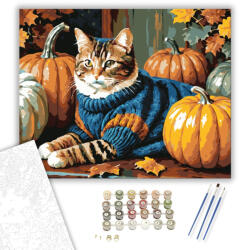  Pulóveres macska tökök között - számfestő készlet - 40×50 cm (Keretre feszítve)