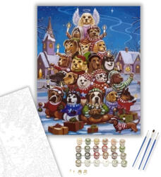  Karácsonyi kutyusfa - számfestő készlet - 40×50 cm (Keretre feszítve)
