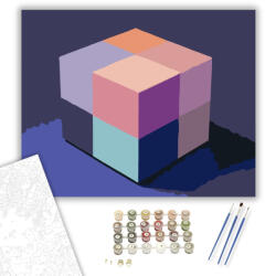  Színes Illúzió Kocka - számfestő készlet - 40×50 cm (Keretre feszítve)