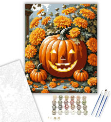 Számfestő Töklámpás és virágok - számfestő készlet - 40×50 cm (Keretre feszítve) (crea3109-40X50-KF)