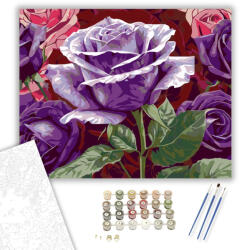  Levendula Rózsa a Vörös Rózsák Közt - számfestő készlet - 40×50 cm (Keretre feszítve)