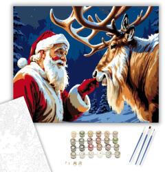  Télapó és Rénszarvas Barátsága - számfestő készlet - 40×50 cm (Keretre feszítve)