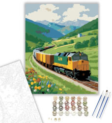 Számfestő Dízel Tehervonat Vidéki Tájon - számfestő készlet - 40×50 cm (Keretre feszítve) (crea7164-40X50-KF)