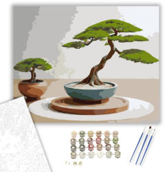  Bonsai és Kavicsmintás Zen Kert - számfestő készlet - 40×50 cm (Keretre feszítve)