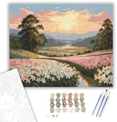  Liliommező Naplementében - számfestő készlet - 40×50 cm (Keretre feszítve)