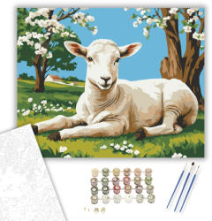 Bárány Virágzó Fa Alatt - számfestő készlet - 40×50 cm (Keretre feszítve)