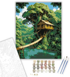  Rejtett Lombház a Dzsungelben - számfestő készlet - 40×50 cm (Keretre feszítve)