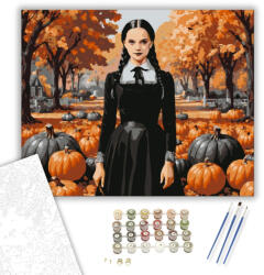  Őszi tökök és titokzatos lány - számfestő készlet - 40×50 cm (Keretre feszítve)