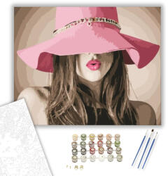 Számfestő Rózsaszín kalapban - számfestő készlet - 40×50 cm (Keretre feszítve) (crea1274-40X50-KF)