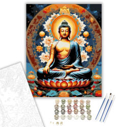  Buddha és Lótuszok Kozmikus Fényben - számfestő készlet - 40×50 cm (Keretre feszítve)