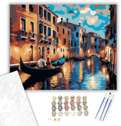  Szerelmespár Velencei Gondolán - számfestő készlet - 40×50 cm (Keretre feszítve)