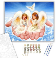  Angyalok tenyérben - számfestő készlet - 40×50 cm (Keretre feszítve)