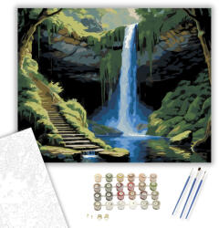  Rejtett Vízesés Mögötti Barlang - számfestő készlet - 40×50 cm (Keretre feszítve)