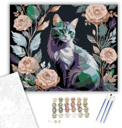 Számfestő Virágos Macska Sziluett - számfestő készlet - 40×50 cm (Keretre feszítve) (crea7315-40X50-KF)