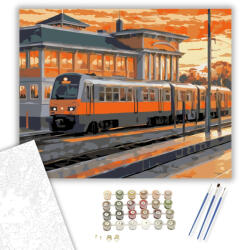 Számfestő Kétszintes Ingázó Vonat Alkonyatkor - számfestő készlet - 40×50 cm (Keretre feszítve) (crea7179-40X50-KF)
