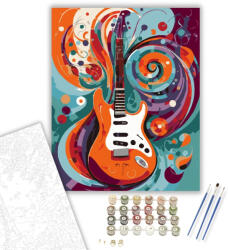  Absztrakt Gitár és Zenei Hullámok - számfestő készlet - 40×50 cm (Keretre feszítve)