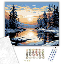  Téli Naplemente - számfestő készlet - 40×50 cm (Keretre feszítve)