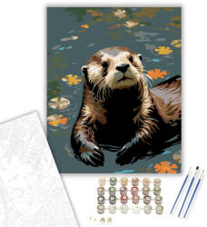  Vidám Tengeri Vidra a Hínáros Tóban - számfestő készlet - 40×50 cm (Keretre feszítve)