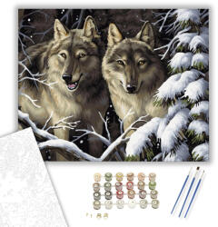  Farkasok őrjáraton - számfestő készlet - 40×50 cm (Keretre feszítve)
