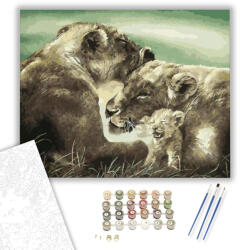  Oroszlán család - számfestő készlet - 40×50 cm (Keretre feszítve)
