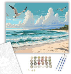  Türkiz Óceán és Fehér Homokos Part - számfestő készlet - 40×50 cm (Keretre feszítve)