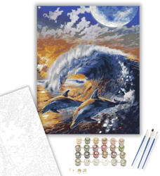  Delfinek a hullámban - számfestő készlet - 40×50 cm (Keretre feszítve)