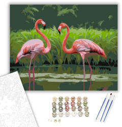  Flamingó Pár a Zöldellő Mocsárban - számfestő készlet - 80×100 cm (Keretre feszítve)