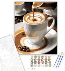  Gőzölgő Espresso Fehér Csészében - számfestő készlet - 60×70 cm (Keretre feszítve)
