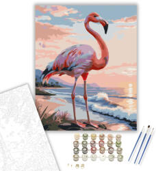  Magányos Flamingó a Naplementében - számfestő készlet - 40×50 cm (Keretre feszítve)