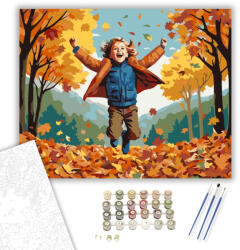  Gyermek és Őszi Falevelek - számfestő készlet - 40×50 cm (Keretre feszítve)