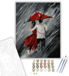  Romantikus pár az esőben - számfestő készlet - 40×50 cm (Keretre feszítve)