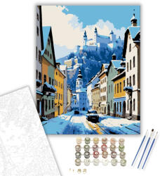  Téli Városi Harmónia - számfestő készlet - 40×50 cm (Keretre feszítve)