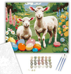 Számfestő Bárányok és Színes Húsvéti Tojások - számfestő készlet - 40×50 cm (Keretre feszítve) (crea6768-40X50-KF)