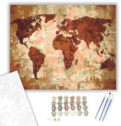 Számfestő Barna és Vörös Világtérkép - számfestő készlet - 40×50 cm (Keretre feszítve) (ujszam042-40X50-KF)