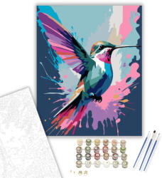  Neon Kolibri Absztrakt Színekben - számfestő készlet - 40×50 cm (Keretre feszítve)