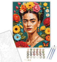  Frida Kahlo Virágokkal - számfestő készlet - 40×50 cm (Keretre feszítve)