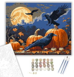  Hollók a telihold fényében - számfestő készlet - 40×50 cm (Keretre feszítve)