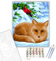  Róka a hóban - számfestő készlet - 40×50 cm (Keretre feszítve)