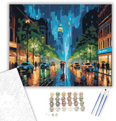  Éjszakai Városi Eső - számfestő készlet - 40×50 cm (Keretre feszítve)