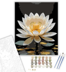  Aranyló Lótusz Fekete Háttérrel - számfestő készlet - 40×50 cm (Keretre feszítve)