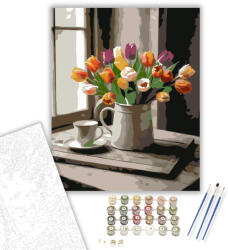  Színes Tulipánok Kancsóban - számfestő készlet - 40×50 cm (Keretre feszítve)