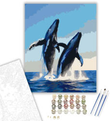  Két Bálna Tánca a Kék Óceánban - számfestő készlet - 40×50 cm (Keretre feszítve)