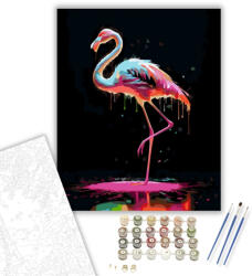  Neon Flamingó és Csillogó Textúrák - számfestő készlet - 40×50 cm (Keretre feszítve)