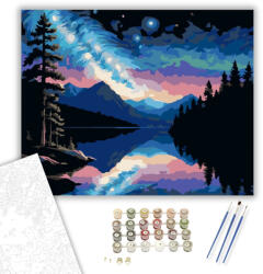  Éjszakai Hegyi Tó és Spirálgalaxis - számfestő készlet - 40×50 cm (Keretre feszítve)