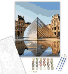  Louvre Múzeum és Üvegpiramis - számfestő készlet - 40×50 cm (Keretre feszítve)