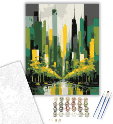  Városi Sziluett Színes Ecsetvonásokkal - számfestő készlet - 40×50 cm (Keretre feszítve)