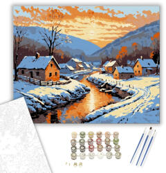  Téli Alkonyi Harmónia - számfestő készlet - 40×50 cm (Keretre feszítve)